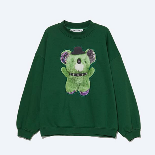 AUBRUINO Koala Print Round Neck Sweater Green