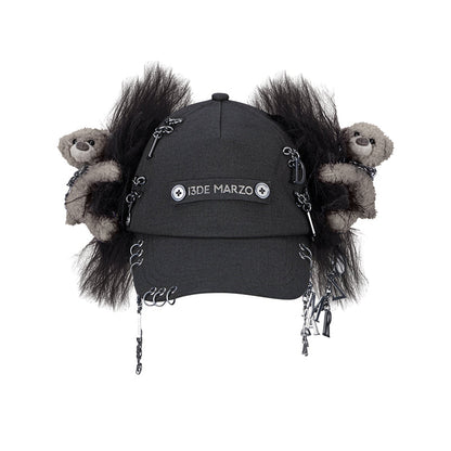 13DE MARZO Chains Fuzzy Ear Flap Cap Black