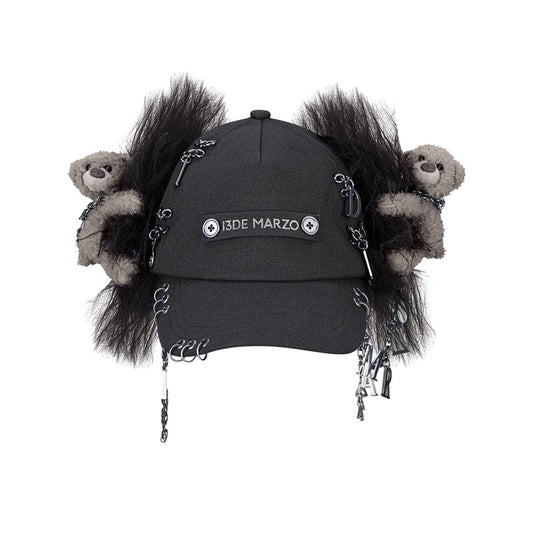 13DE MARZO Chains Fuzzy Ear Flap Cap Black