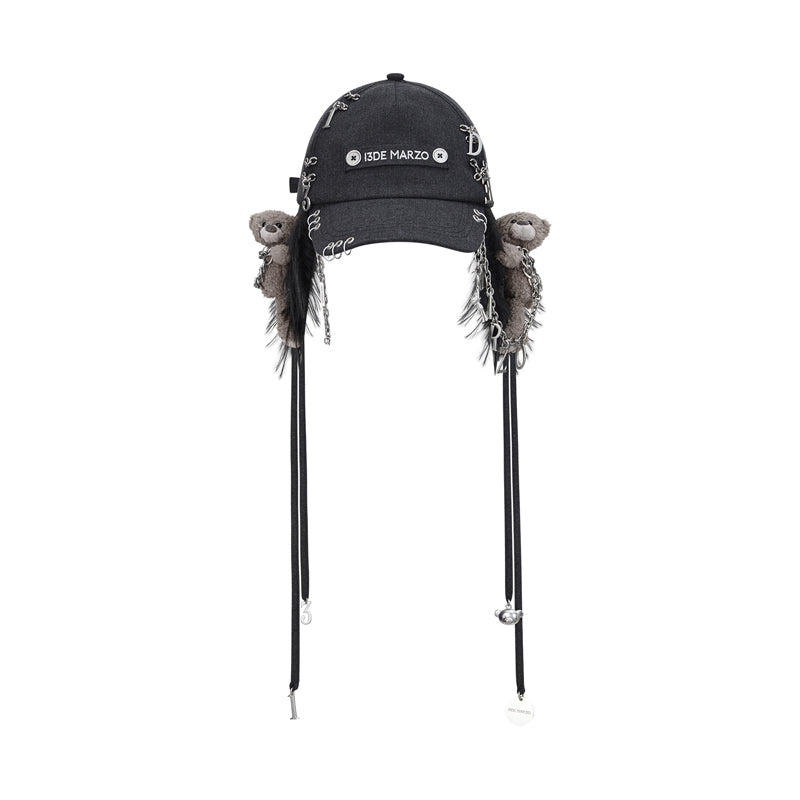 13DE MARZO Chains Fuzzy Ear Flap Cap Black