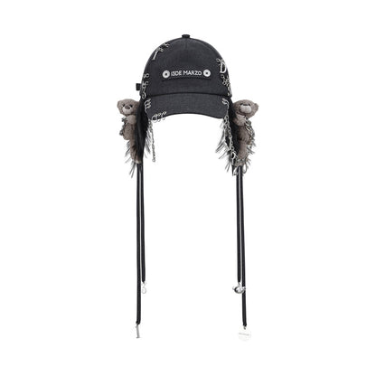 13DE MARZO Chains Fuzzy Ear Flap Cap Black