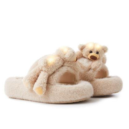 13DE MARZO Doozoo Glowing Fuzzy Slipper Khaki