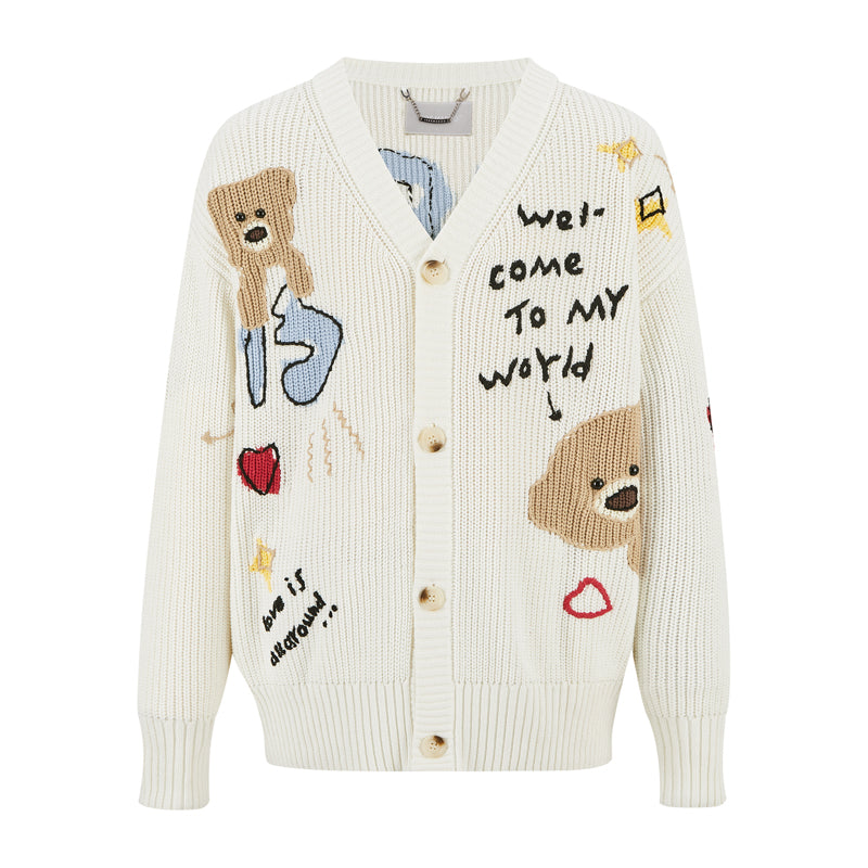 13DE MARZO Doozoo Doodles Cardigan White