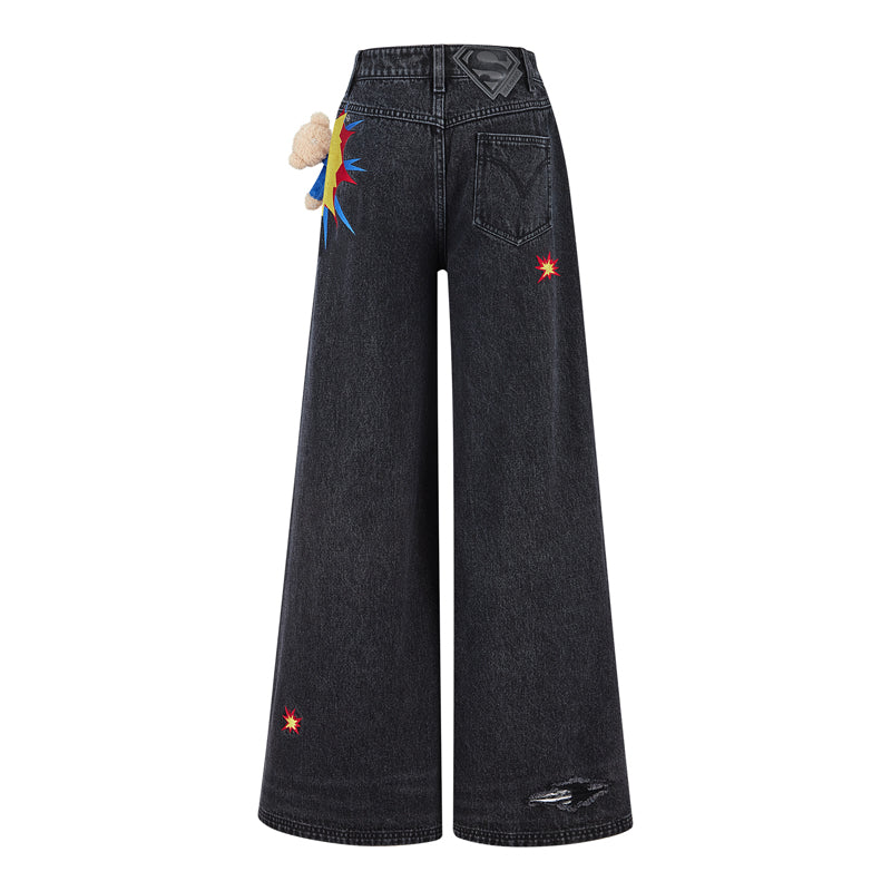 13DE MARZO x Superman Bear 3D Pocket Jeans Black
