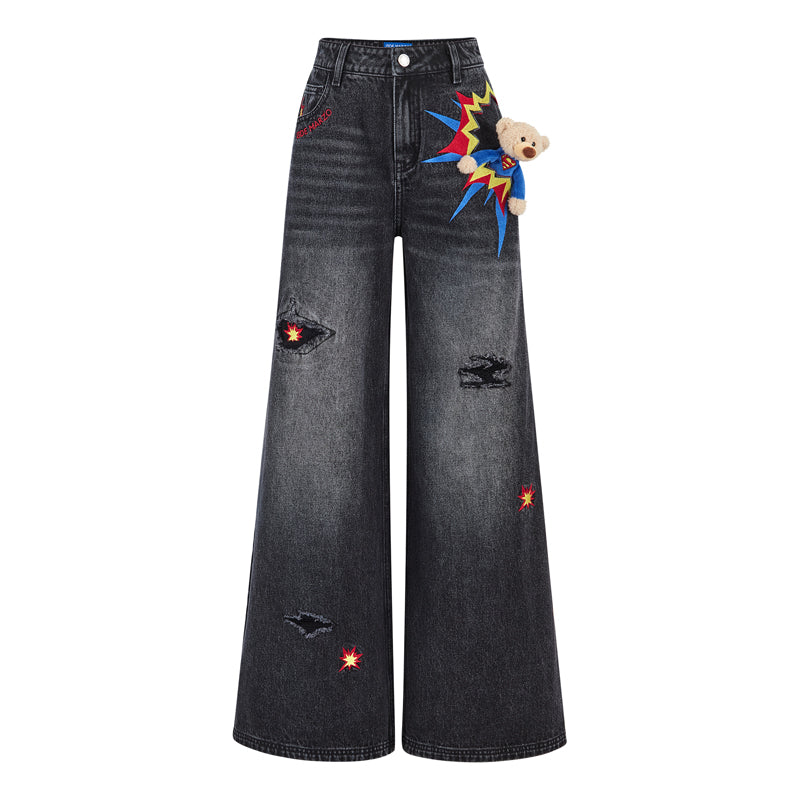 13DE MARZO x Superman Bear 3D Pocket Jeans Black