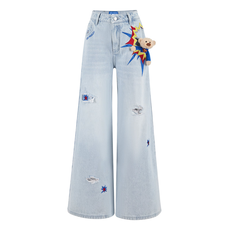 13DE MARZO x Superman Bear 3D Pocket Jeans Blue