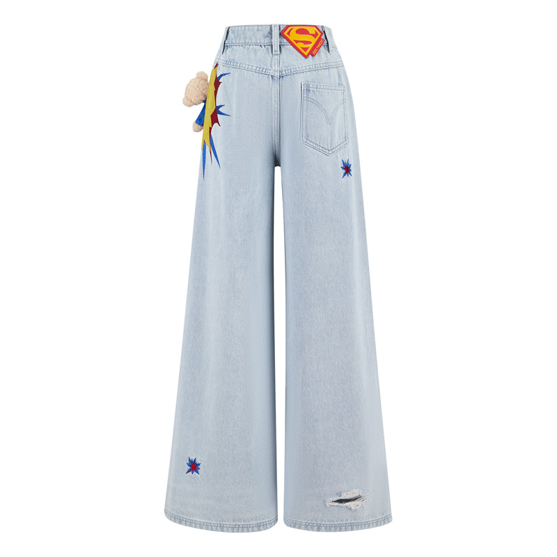 13DE MARZO x Superman Bear 3D Pocket Jeans Blue