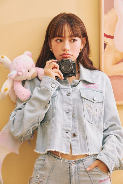 13DE MARZO x INSTINCTOY Crystal Erosion Bear Denim Jacket Illusion Blue