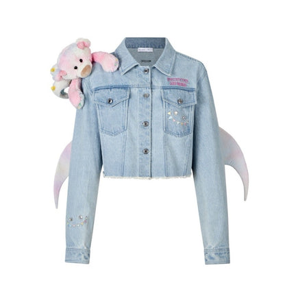 13DE MARZO x INSTINCTOY Crystal Erosion Bear Denim Jacket Illusion Blue