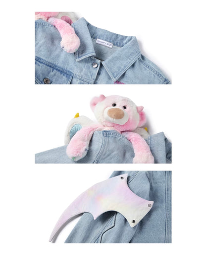 13DE MARZO x INSTINCTOY Crystal Erosion Bear Denim Jacket Illusion Blue