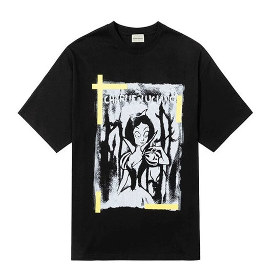 Charlie Luciano Snow White Tape Print Tee Black