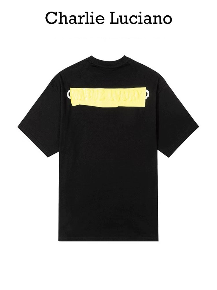 Charlie Luciano Snow White Tape Print Tee Black