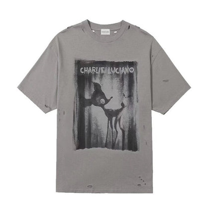 Charlie Luciano Bambi Distressed Print Tee Grey