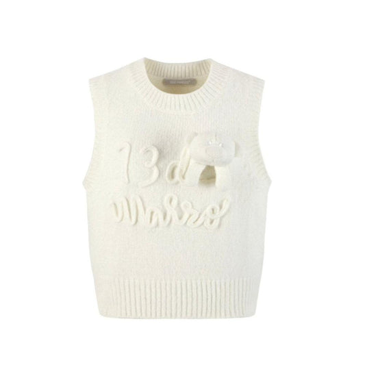 13DE MARZO Rope Knit Logo Vest White