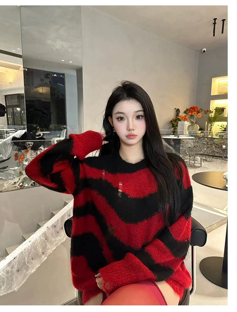Charlie Luciano Striped Tassel Sweater Red