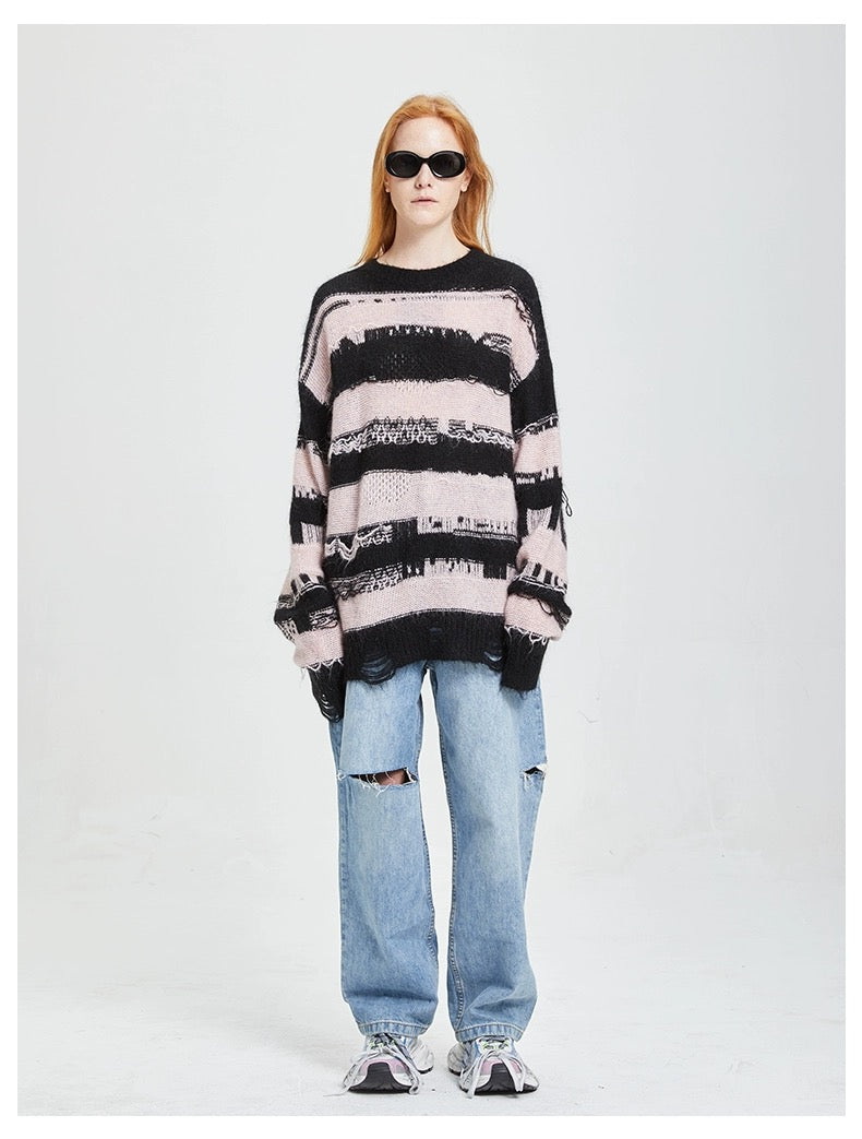 Charlie Luciano Striped Tassel Sweater Pink/Black