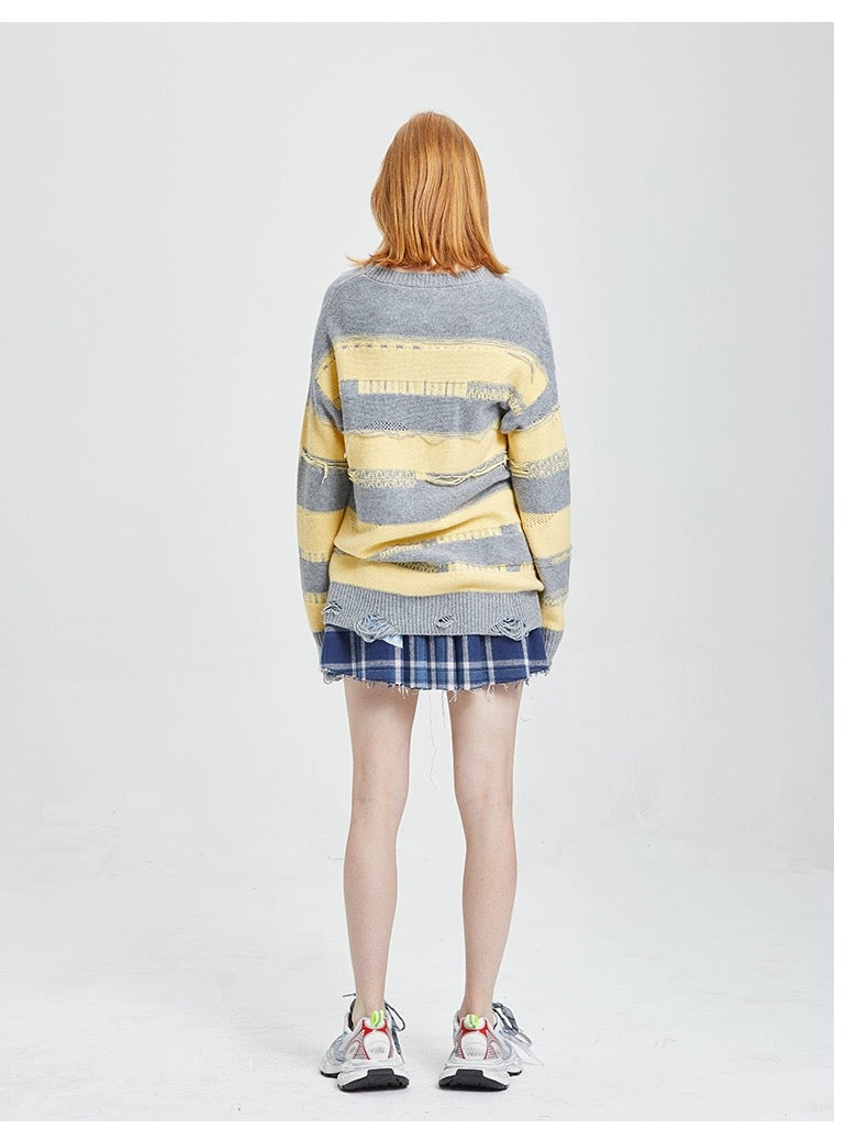 Charlie Luciano Striped Tassel Sweater Yellow/Grey