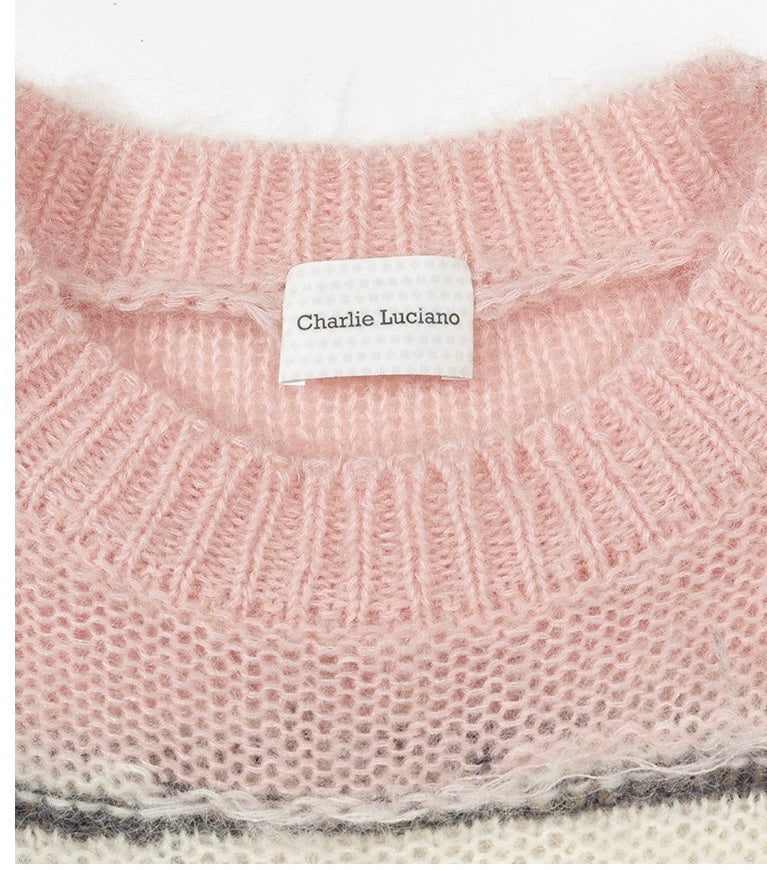 Charlie Luciano Striped Tassel Sweater Pink/White