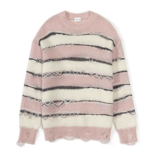 Charlie Luciano Striped Tassel Sweater Pink/White
