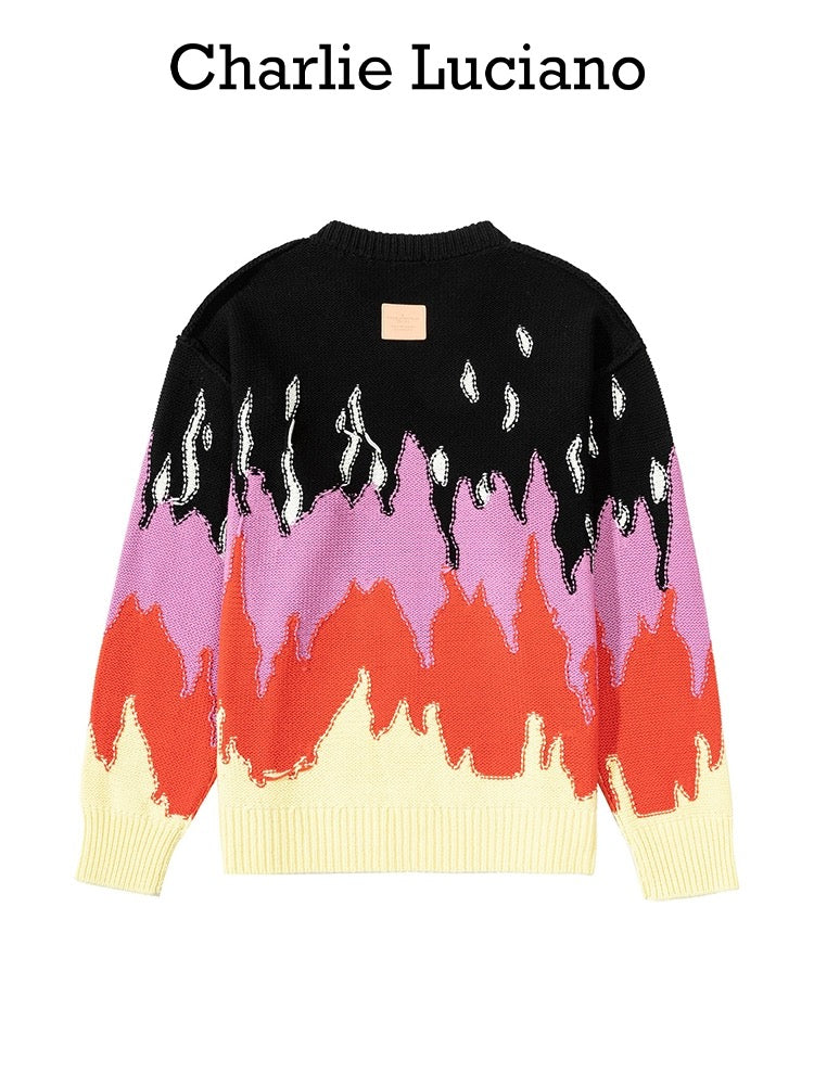 Charlie Luciano Flame Print Crew Neck Sweater