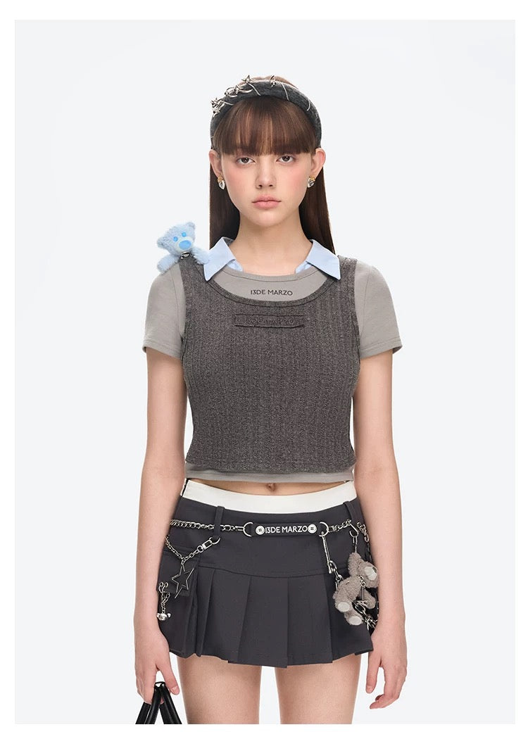 13DE MARZO Doozoo Cropped Vest Top Grey