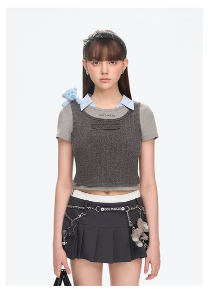 13DE MARZO Doozoo Cropped Vest Top Grey