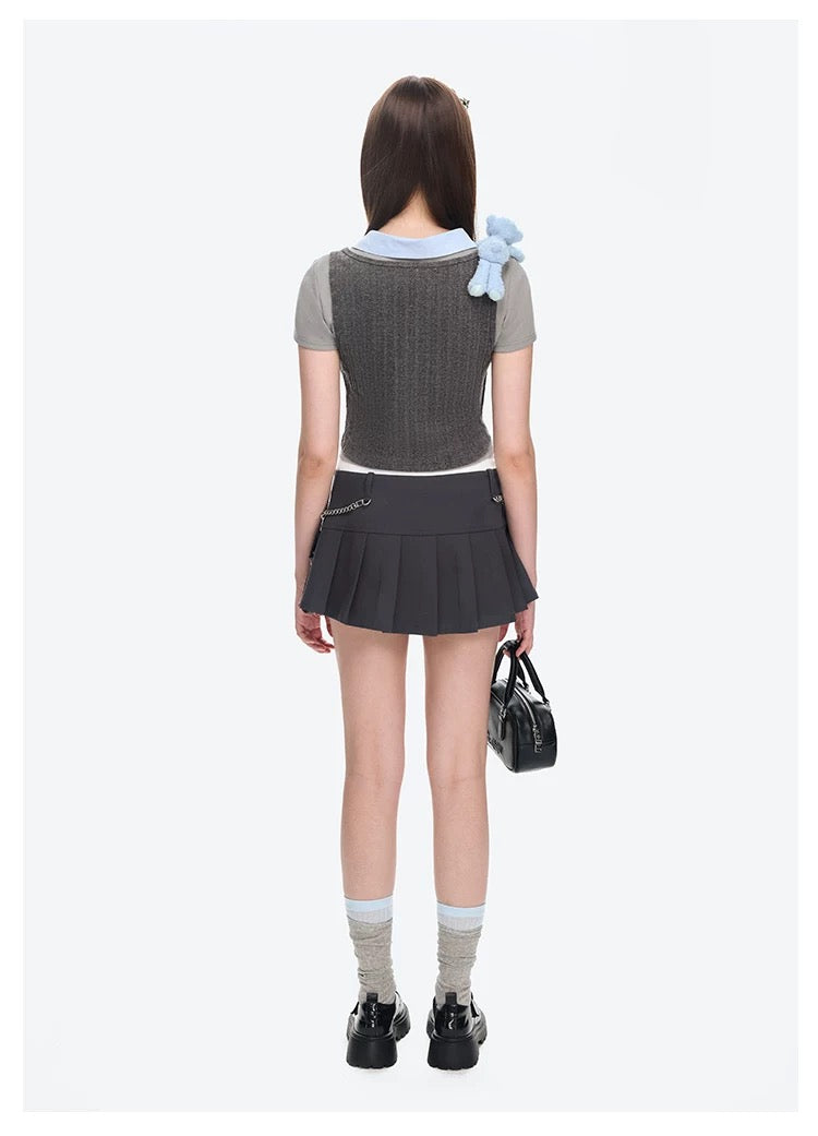 13DE MARZO Doozoo Cropped Vest Top Grey