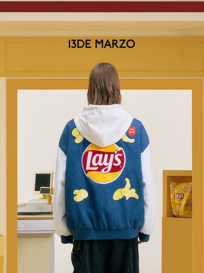 13DE MARZO X Lay's Bear Corduroy Baseball Jacket Blue