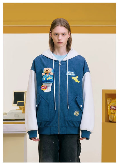 13DE MARZO X Lay's Bear Corduroy Baseball Jacket Blue