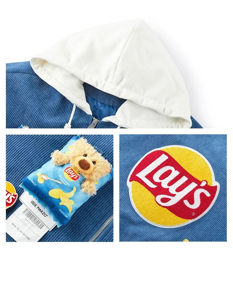 13DE MARZO X Lay's Bear Corduroy Baseball Jacket Blue