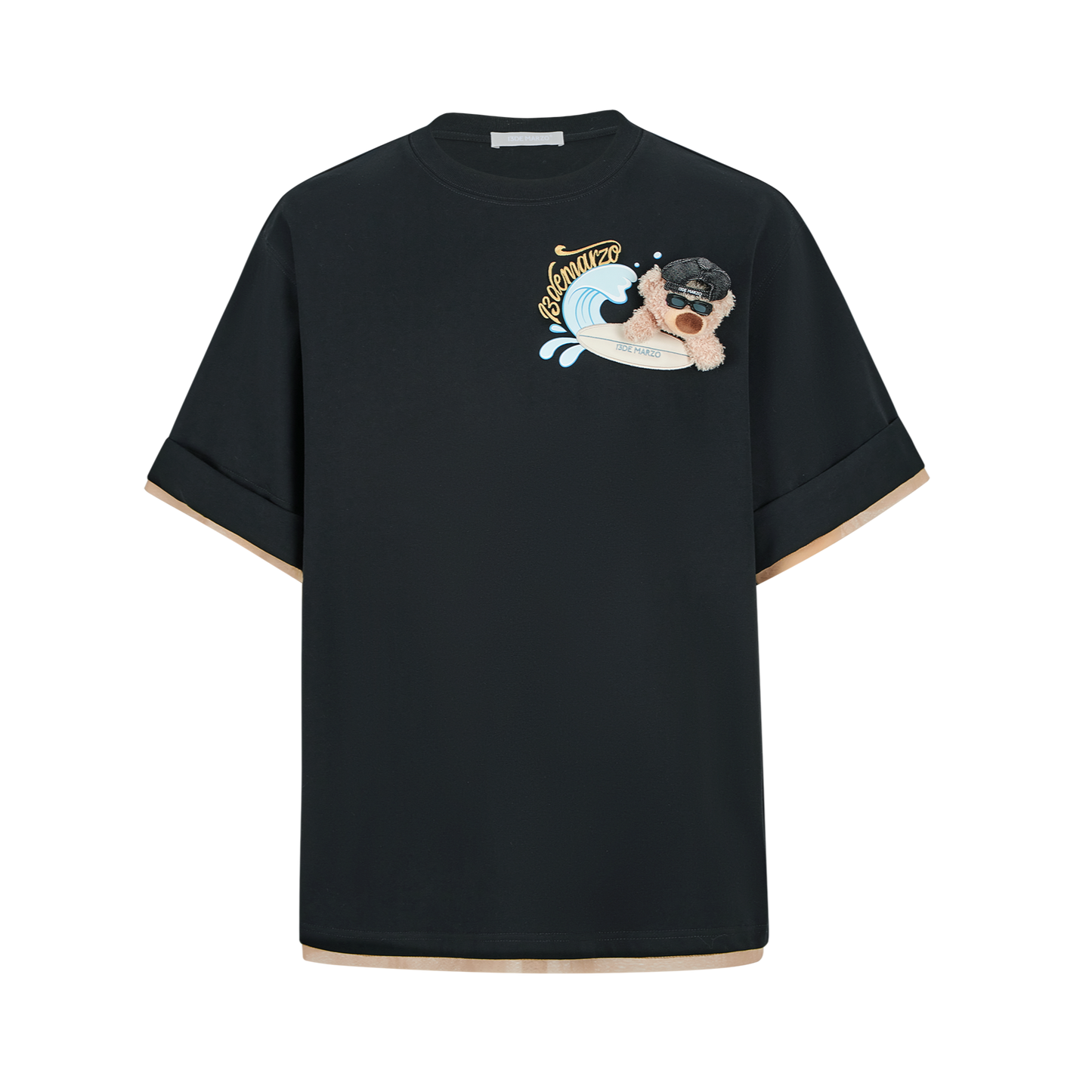 13DE MARZO Surfing Bear T-Shirt Black