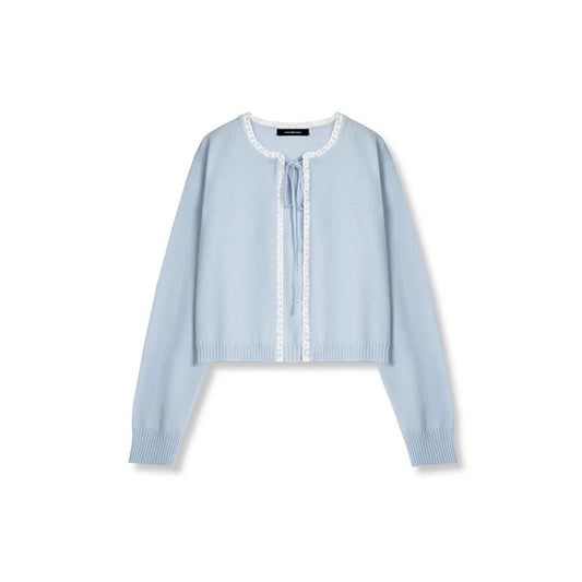 Concise-White Lace Cardigan Blue