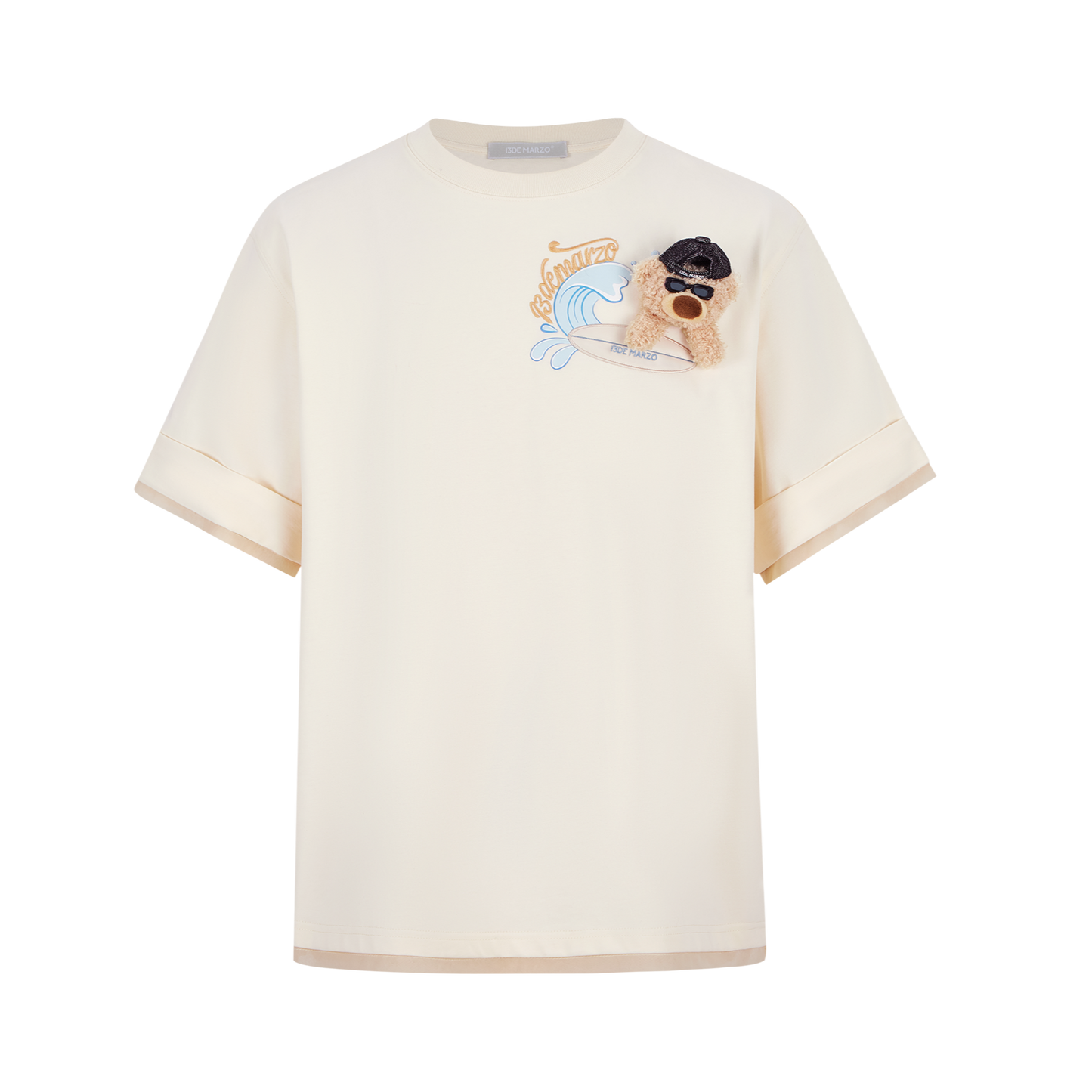 13DE MARZO Surfing Bear T-Shirt White