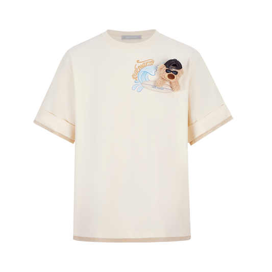 13DE MARZO Surfing Bear T-Shirt White