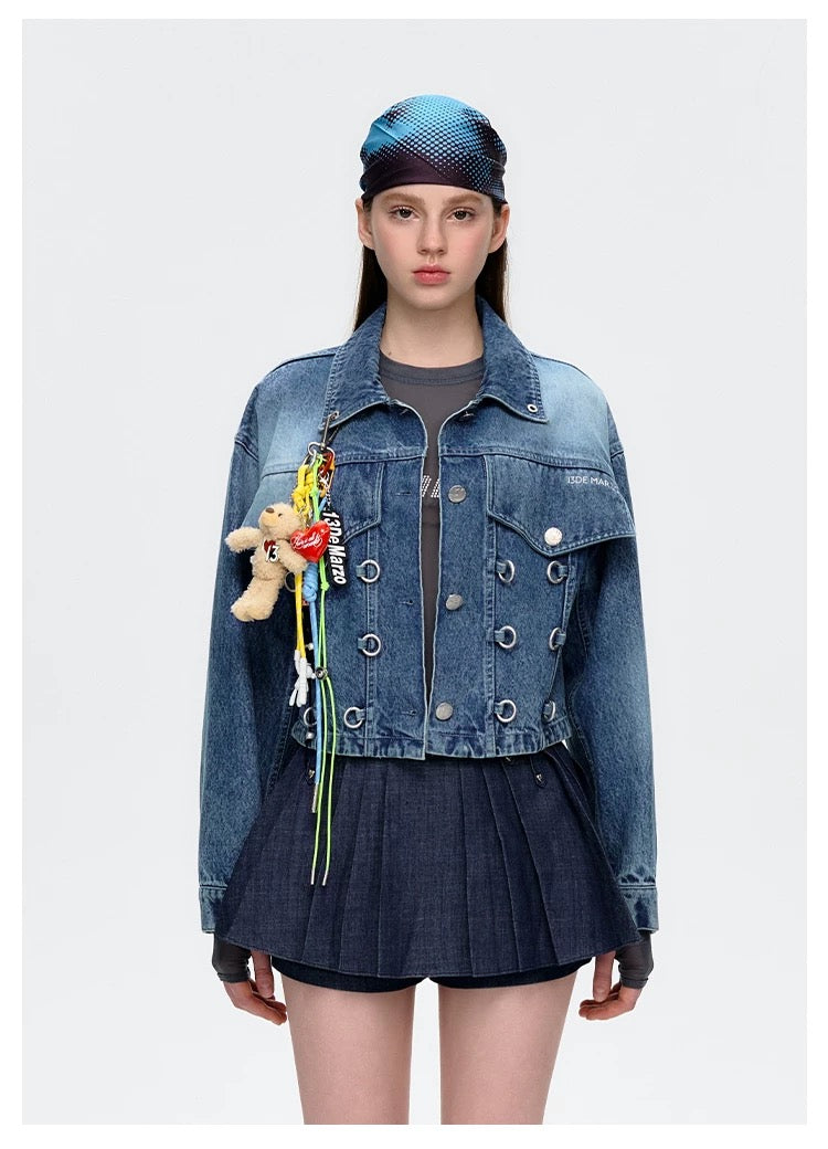13DE MARZO Maximalist Pendant Denim Jacket Blue