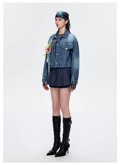 13DE MARZO Maximalist Pendant Denim Jacket Blue