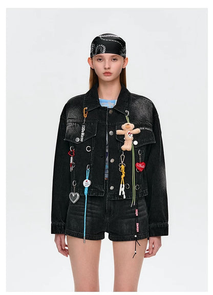 13DE MARZO Maximalist Pendant Denim Jacket Black