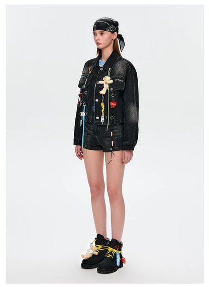 13DE MARZO Maximalist Pendant Denim Jacket Black