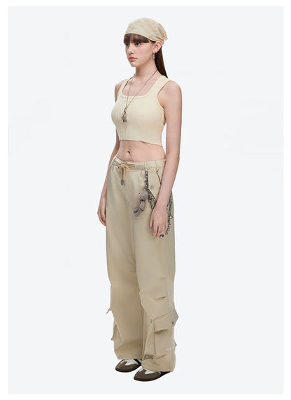 13DE MARZO Chains Parachute Trousers Khaki