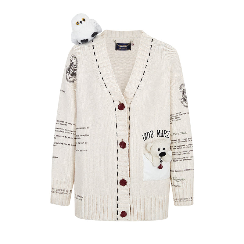 Harry Potter × 13DE MARZO Hedwig Hogwarts Offer Cardigan Beige