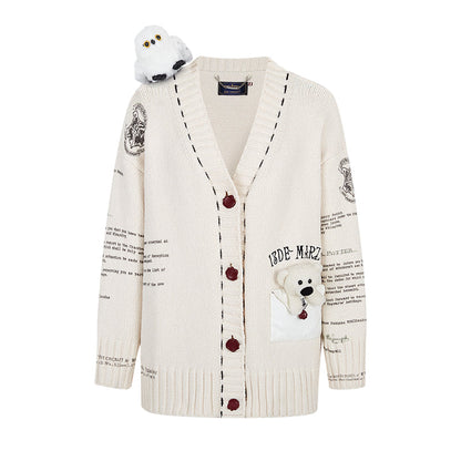 Harry Potter × 13DE MARZO Hedwig Hogwarts Offer Cardigan Beige