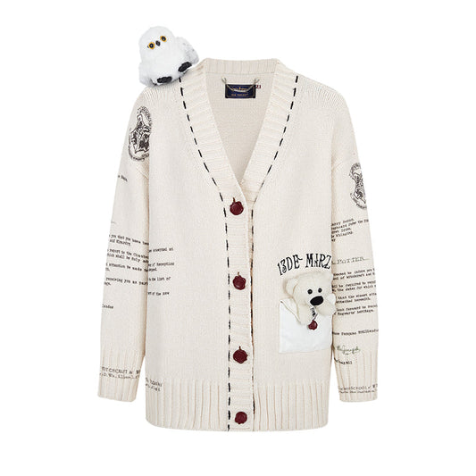 Harry Potter × 13DE MARZO Hedwig Hogwarts Offer Cardigan Beige
