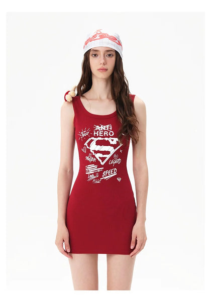 13DE MARZO x Superman Bear Bodycon Dress Red