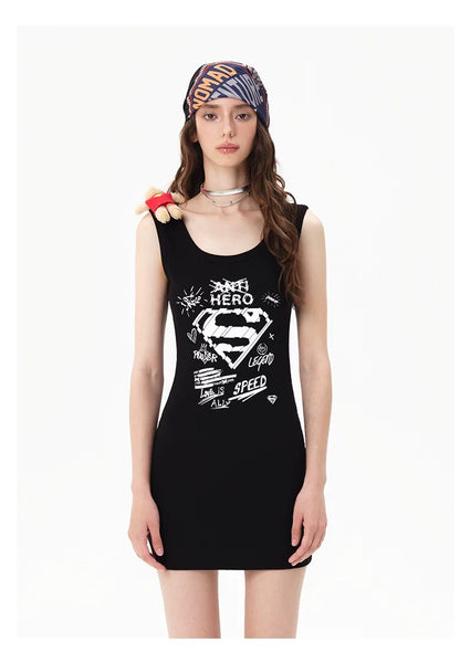 13DE MARZO x Superman Bear Bodycon Dress Black