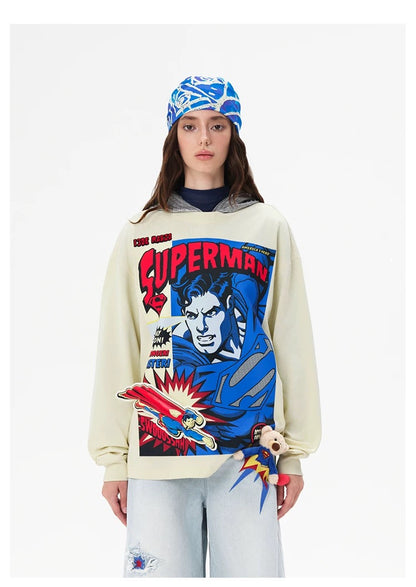 13DE MARZO x Superman Bear Comic Sweater Beige