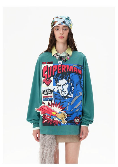 13DE MARZO x Superman Bear Comic Sweater Blue