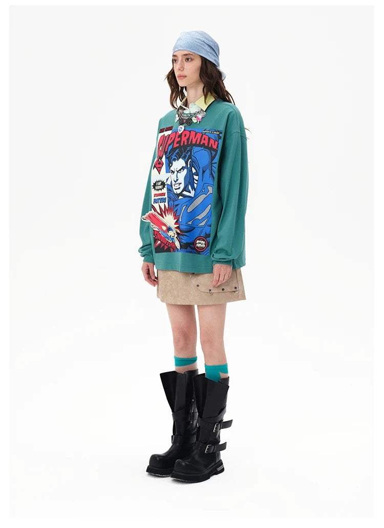 13DE MARZO x Superman Bear Comic Sweater Blue