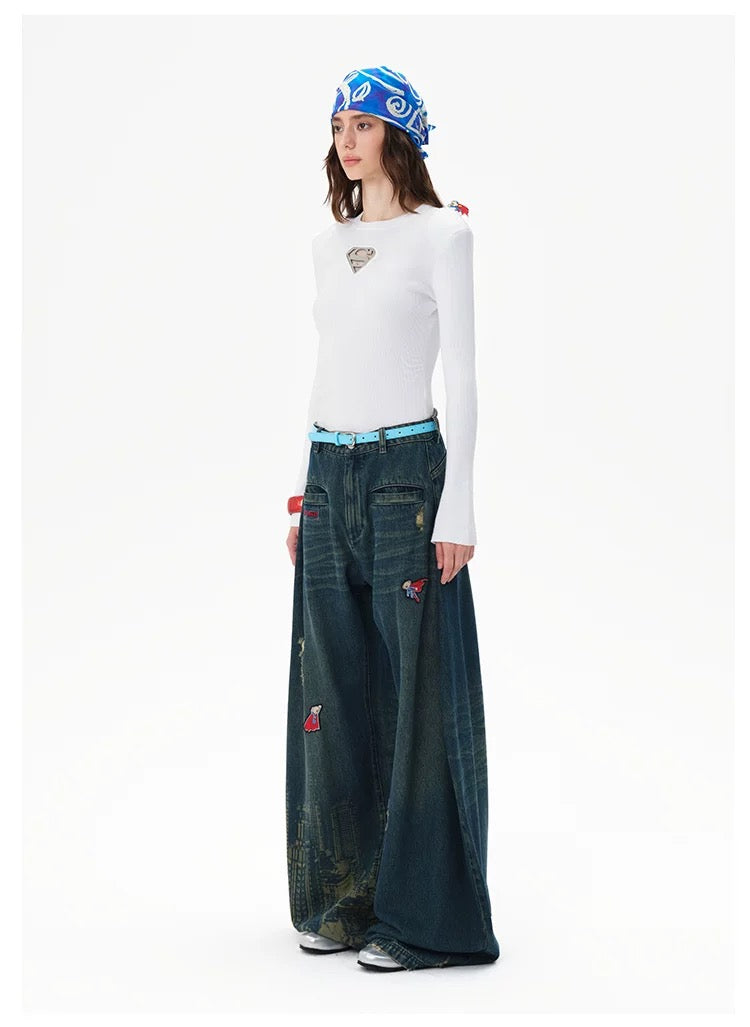 13DE MARZO x Superman Bear Top Black White