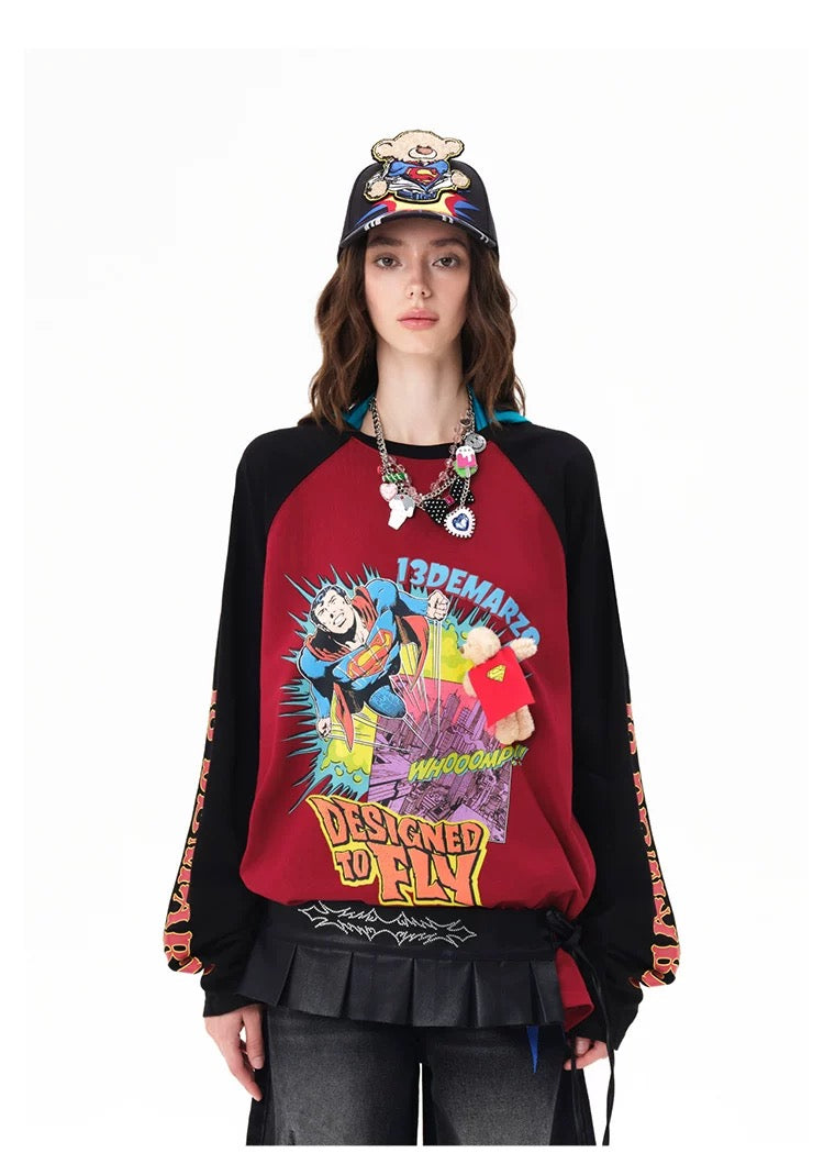 13DE MARZO x Superman Bear Raglan T-Shirt Red