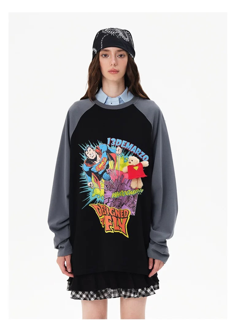 13DE MARZO x Superman Bear Raglan T-Shirt Black